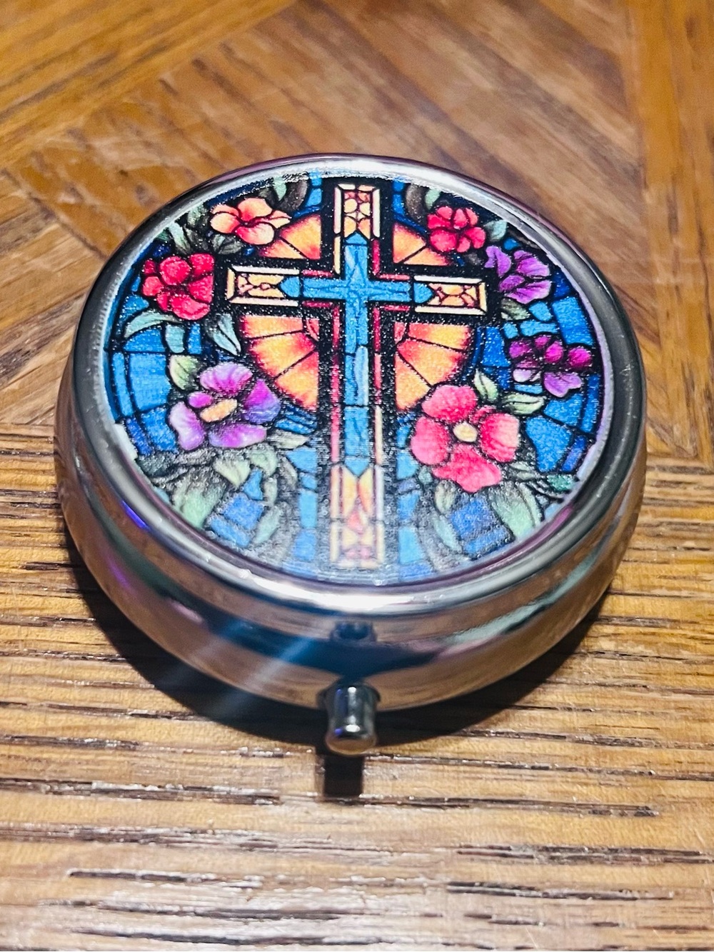 New  Stained-Glass Cross Pill Box #278